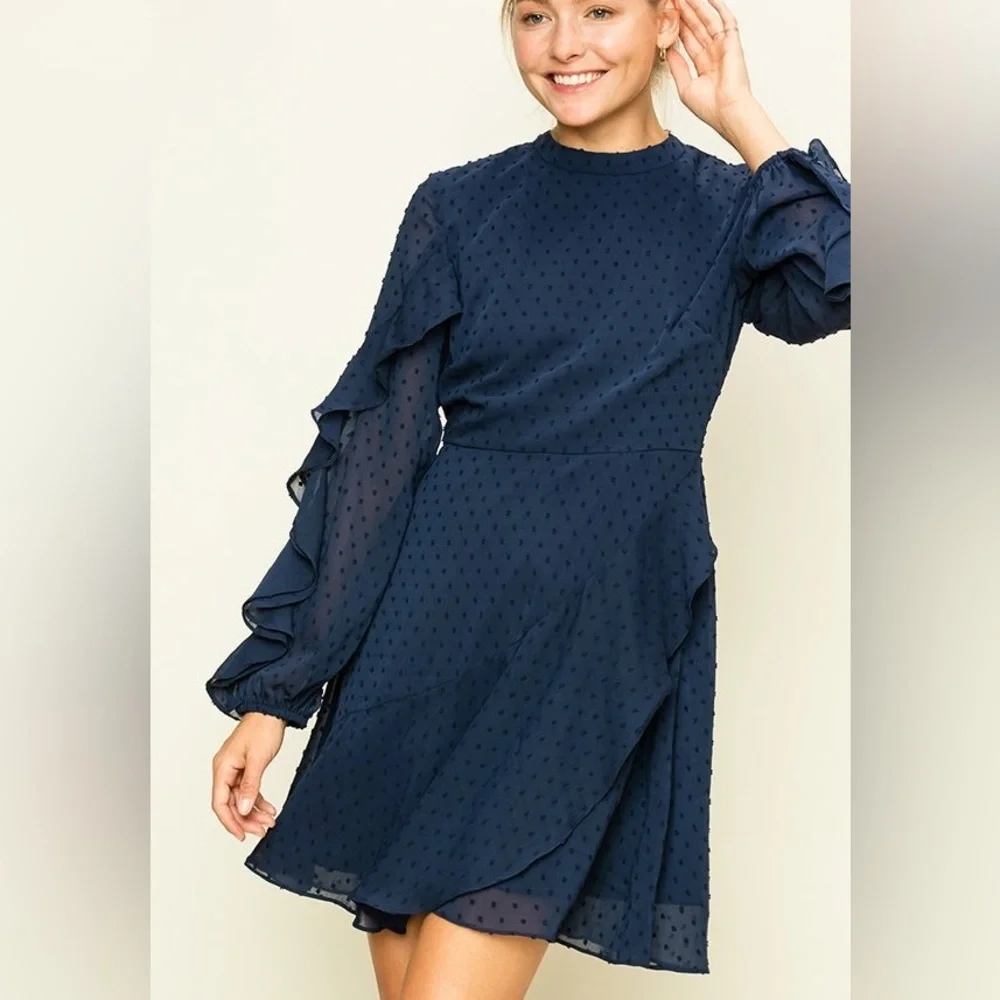 Navy Ruffle Dress - Picture 2 of 4